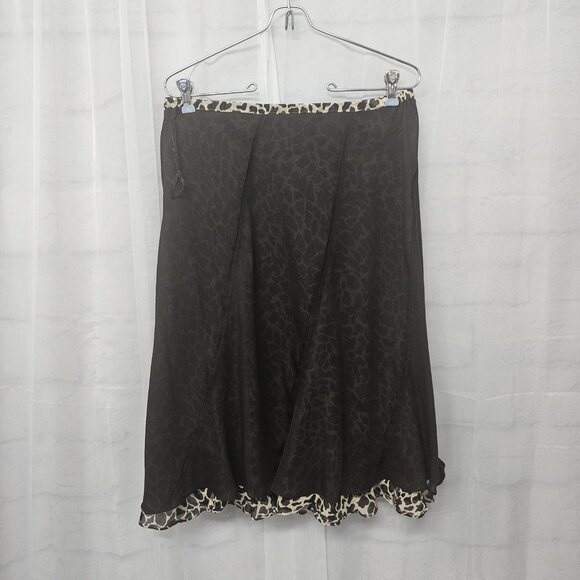 Jones New York Skirt Brown Leopard Silk Tribal Punk Grunge 10 - Picture 4 of 10